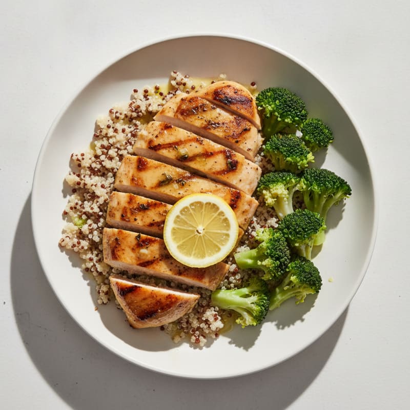 Grilled Chicken Breast with Quinoa and Steamed Broccoli
