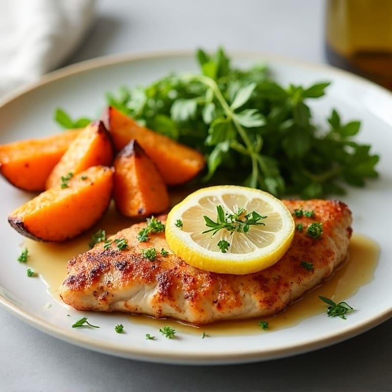 Crispy Lemon Herb Chicken with Roasted Sweet Potatoes