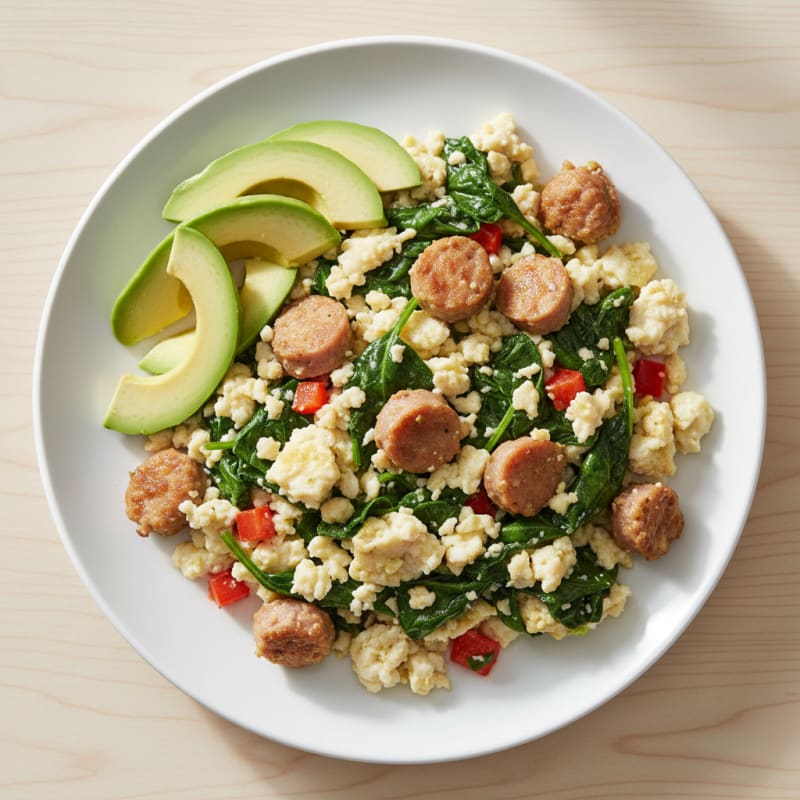 Egg White and Turkey Sausage Scramble with Spinach