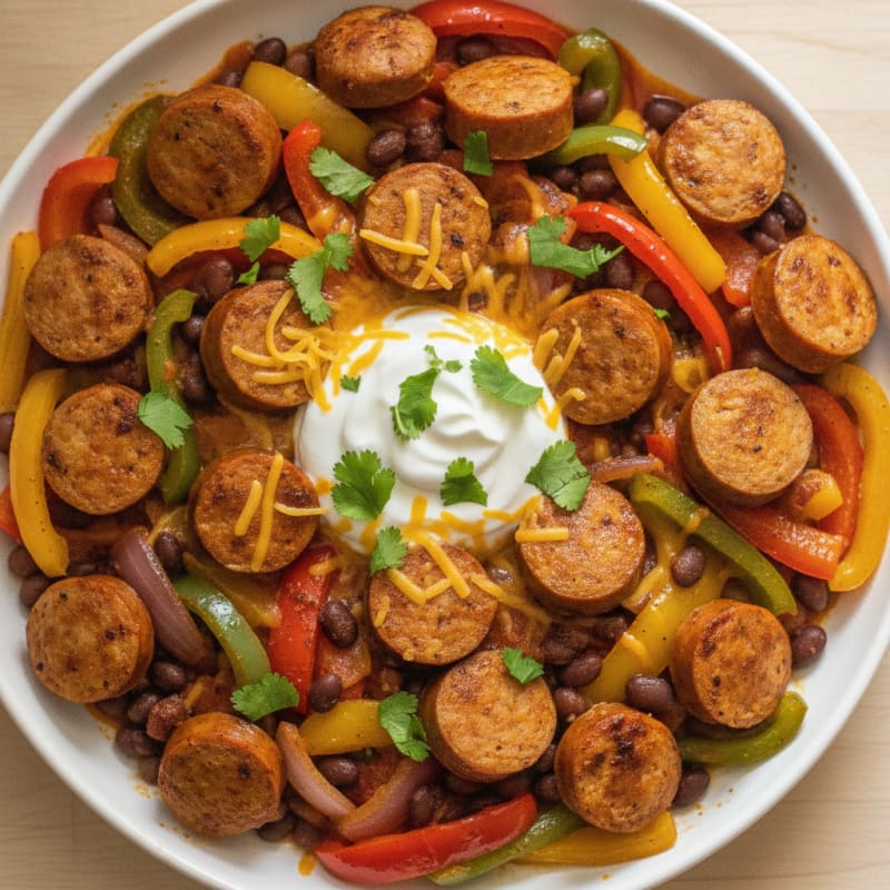 Chili Cheese Chicken Sausage Skillet