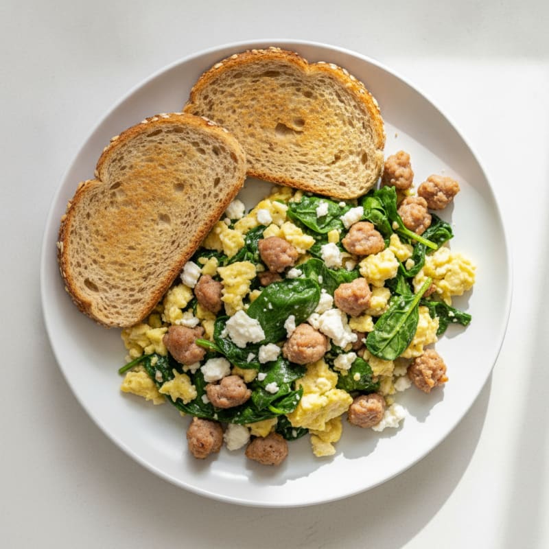 Egg White and Turkey Sausage Scramble with Spinach and Feta