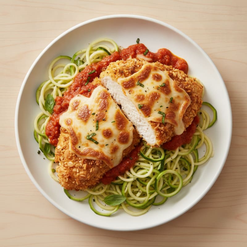 Crispy Chicken Parmesan with Zucchini Noodles