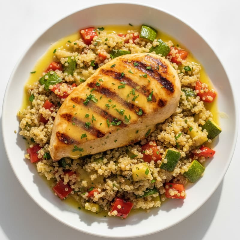 Grilled Lemon Herb Chicken Breast with Quinoa and Roasted Vegetables