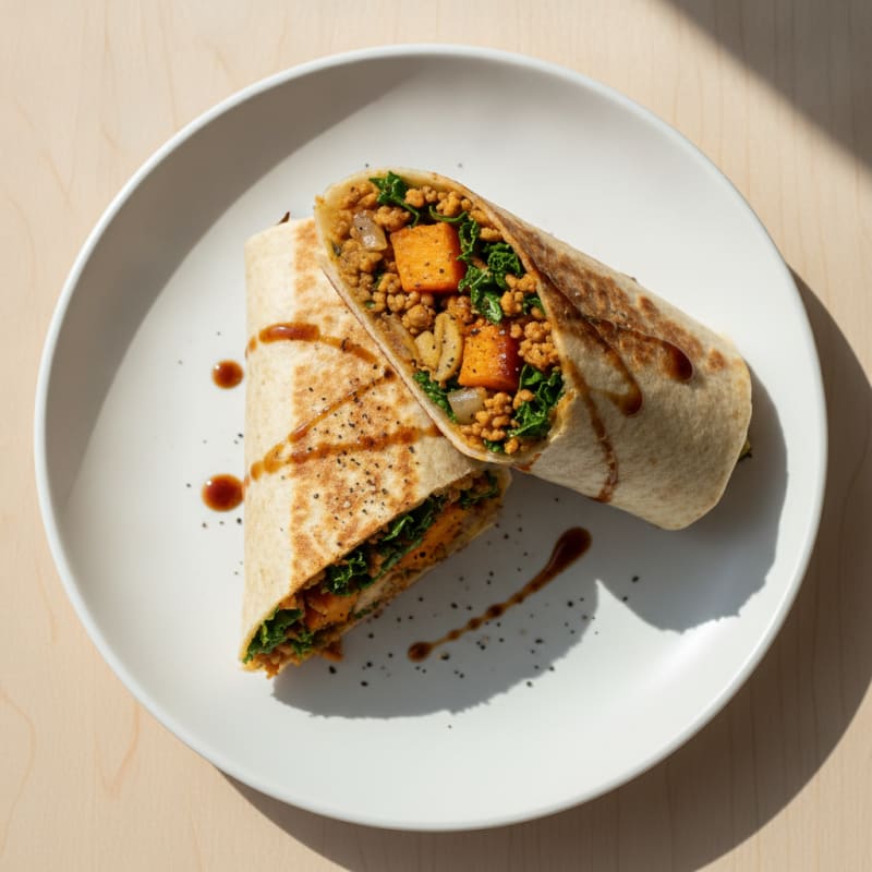 Soja Granulat Protein Wrap with Roasted Sweet Potato
