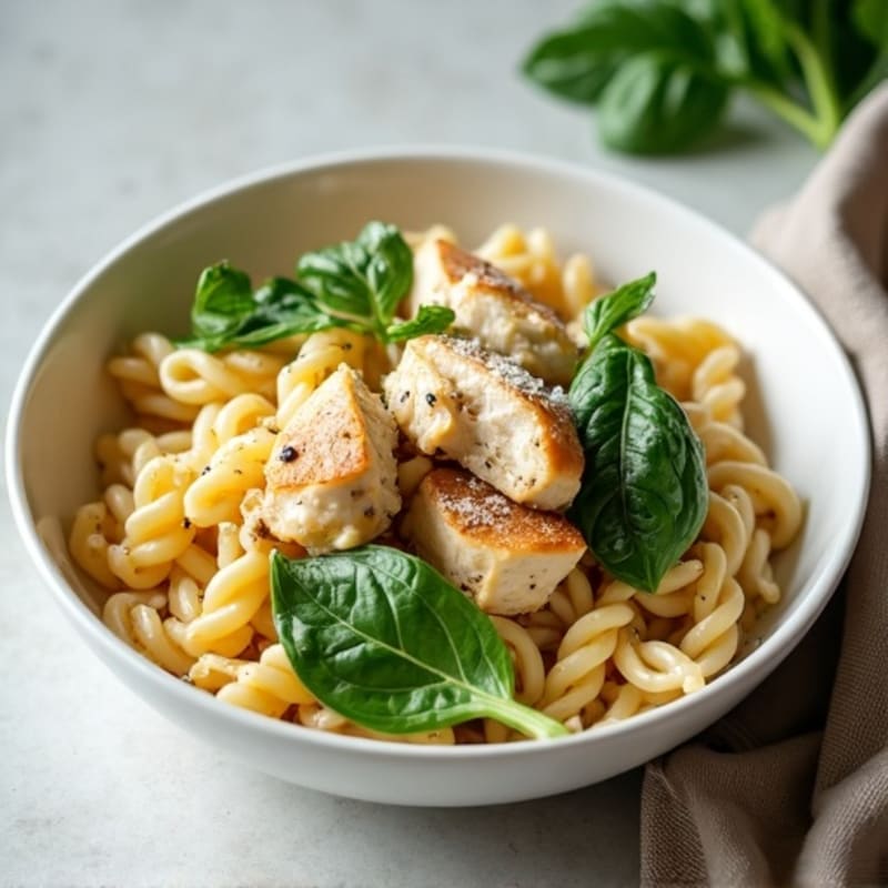 Creamy Garlic Chicken Pasta with Fresh Spinach