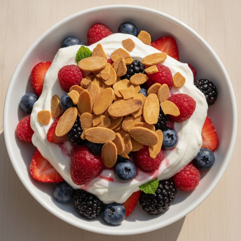 Greek Yogurt Protein Parfait with Mixed Berries and Almonds