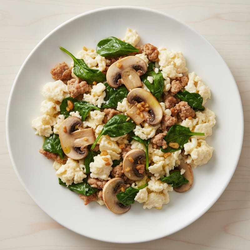 Egg White and Turkey Spinach Scramble with Sautéed Mushrooms