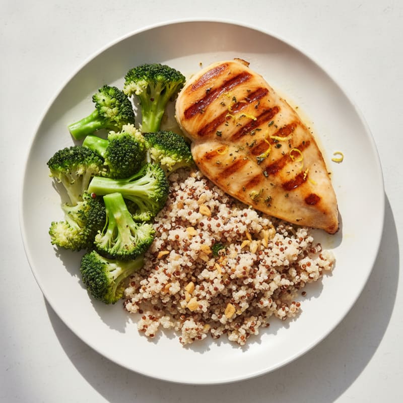 Grilled Chicken Breast with Quinoa and Steamed Broccoli