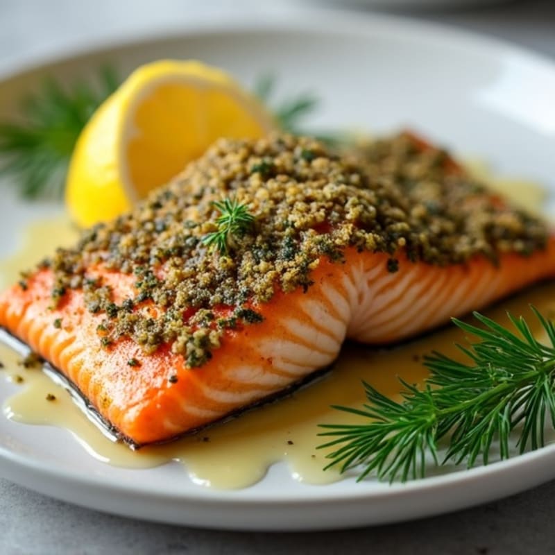 Herb-Crusted Pan Seared Salmon with Lemon