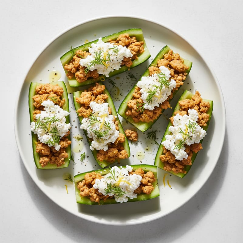 Turkey Cottage Cheese Cucumber Boats