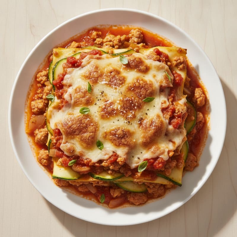 Lean Turkey Zucchini Lasagna with Tomato Basil Sauce
