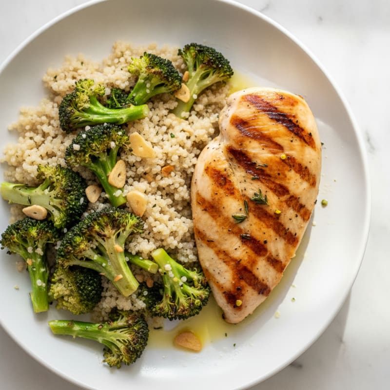 Grilled Chicken Breast with Quinoa and Roasted Broccoli