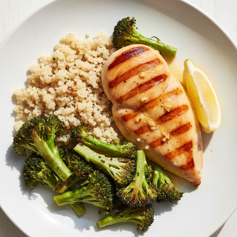 Grilled Chicken Breast with Quinoa and Roasted Broccoli