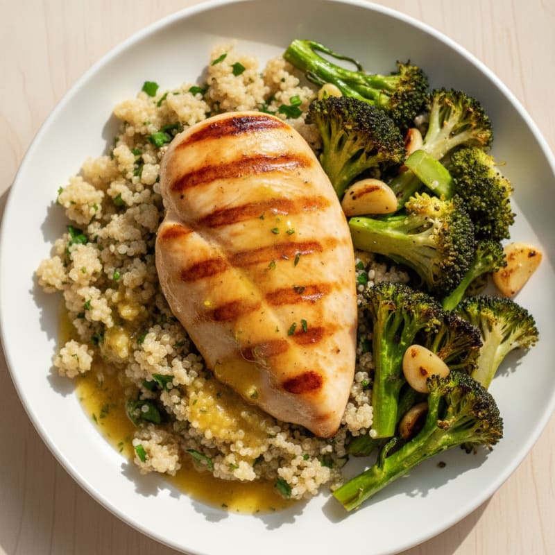 Grilled Chicken Breast with Quinoa and Roasted Broccoli
