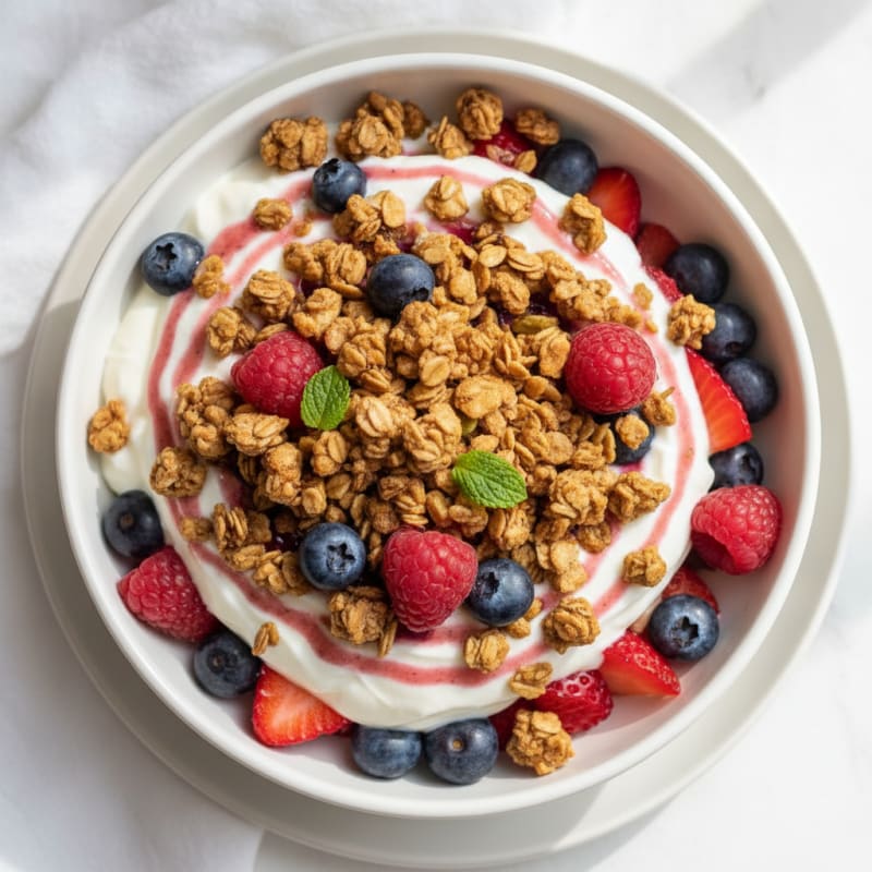 Creamy Greek Yogurt Parfait with Mixed Berries and Protein Granola