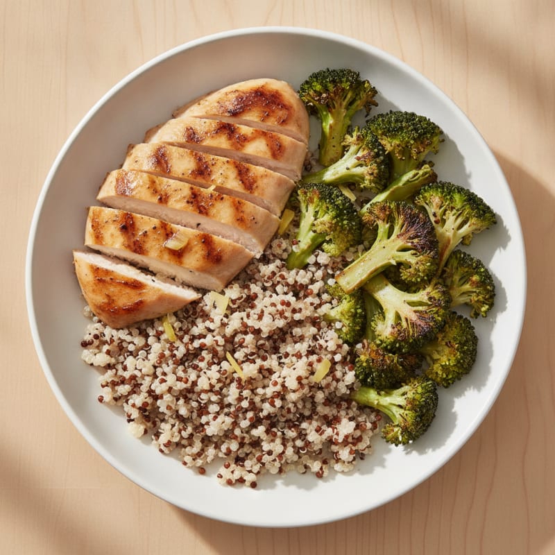 Grilled Chicken Breast with Quinoa and Roasted Broccoli