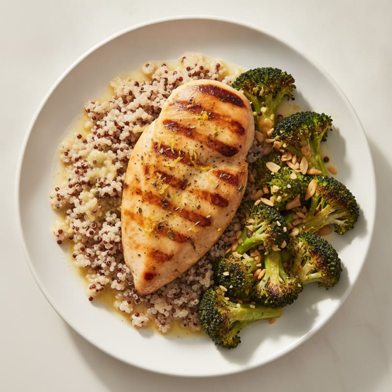 Grilled Chicken Breast with Quinoa and Roasted Broccoli