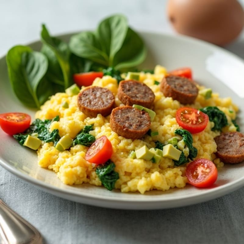 Egg White Scramble with Turkey Sausage and Spinach
