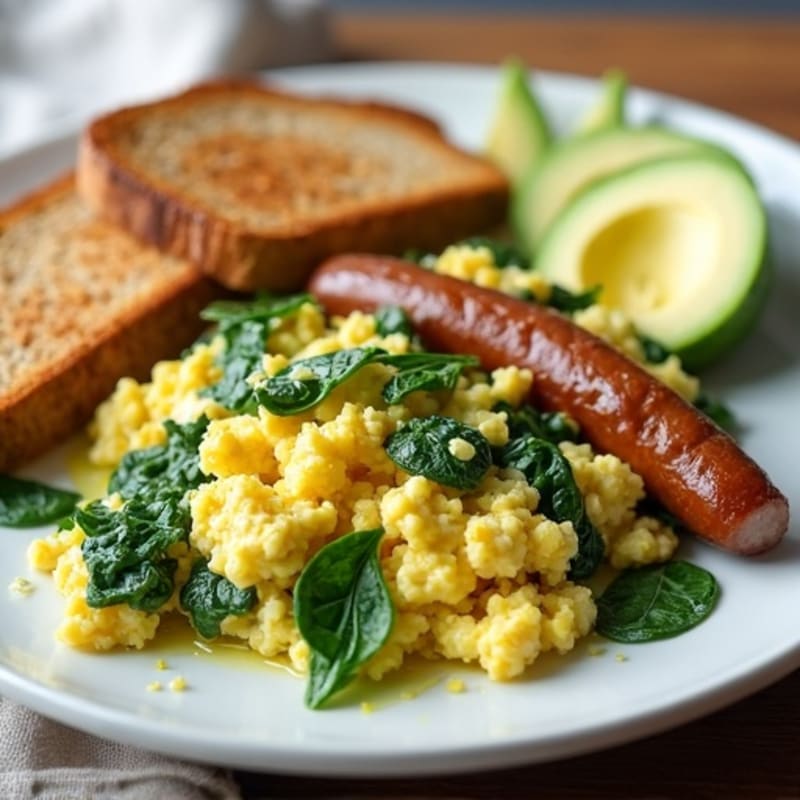 Egg White and Spinach Scramble with Turkey Sausage