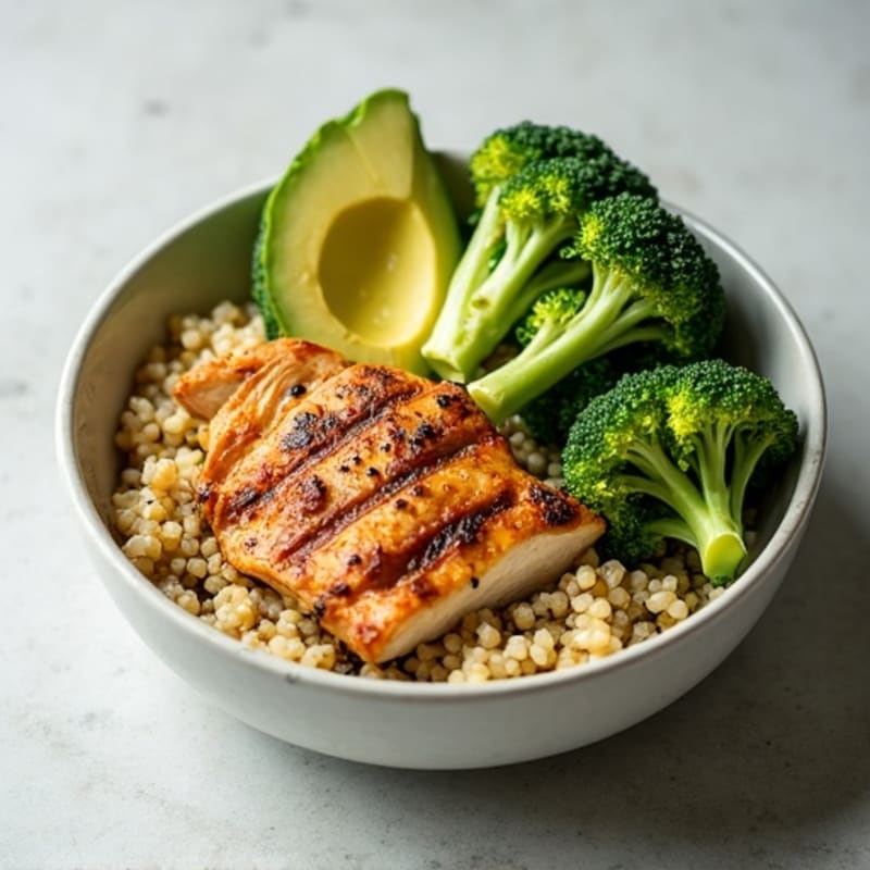 Grilled Chicken and Quinoa Bowl with Roasted Broccoli