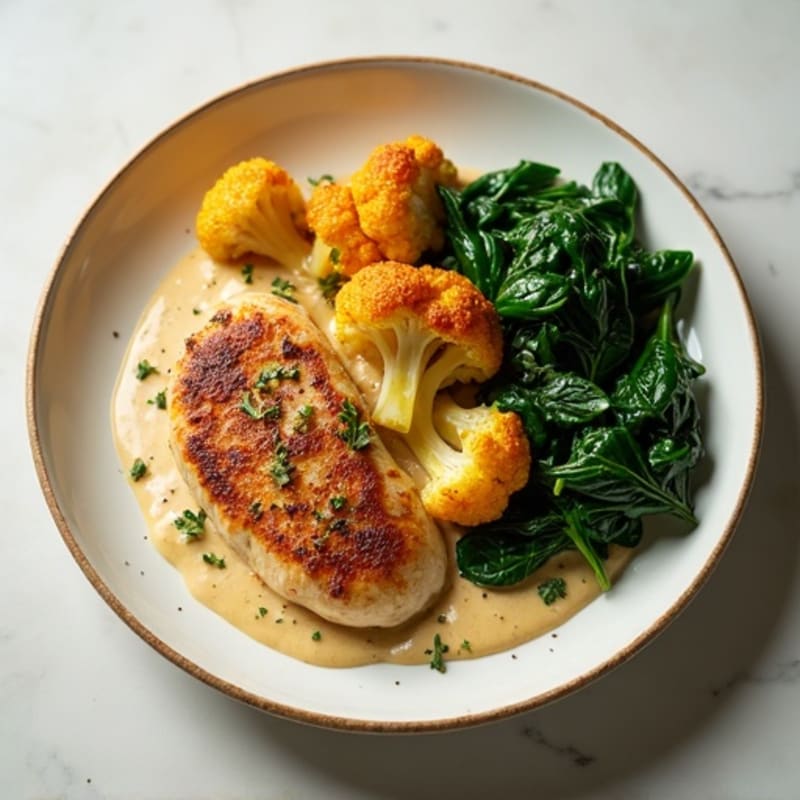 Creamy Spiced Chicken with Roasted Cauliflower and Spinach