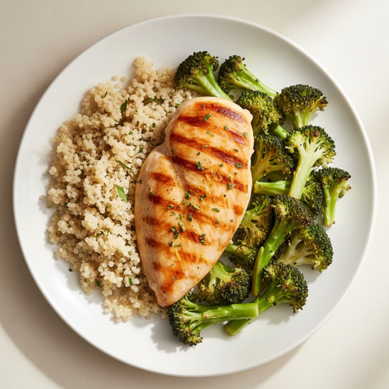 Grilled Chicken Breast with Roasted Broccoli and Quinoa