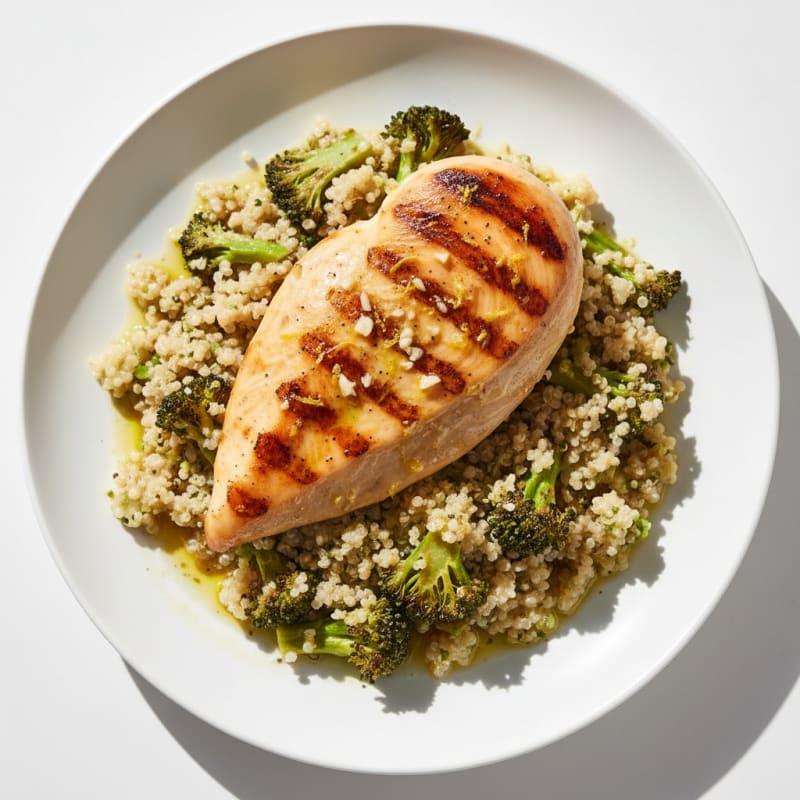 Grilled Chicken Breast with Quinoa and Roasted Broccoli