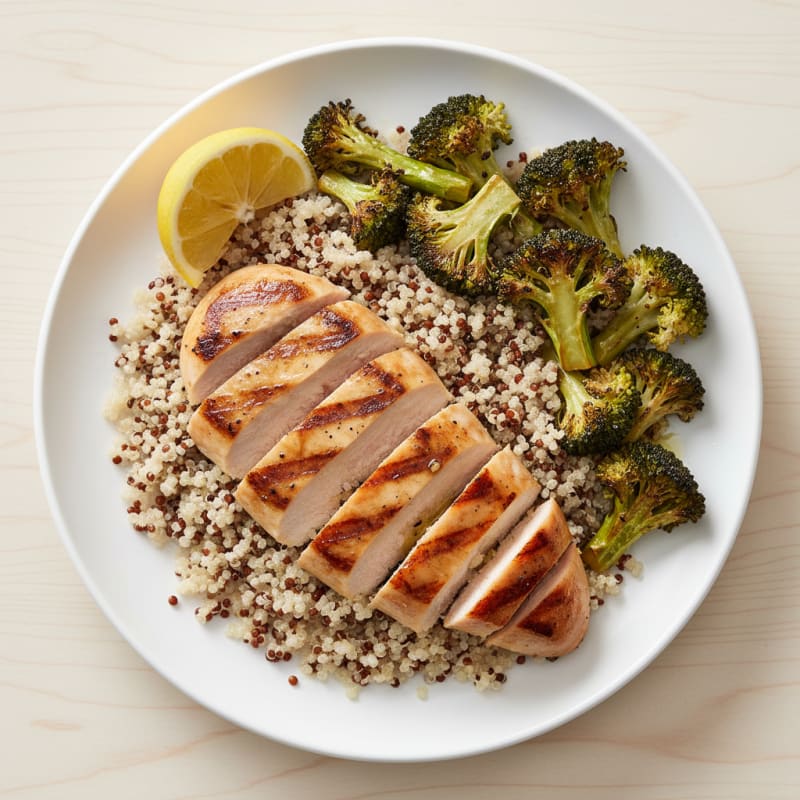 Grilled Chicken Breast with Quinoa and Roasted Broccoli