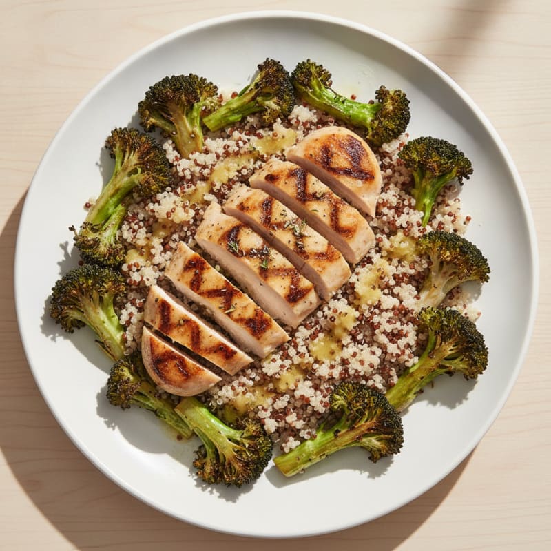 Grilled Chicken Breast with Quinoa and Roasted Broccoli