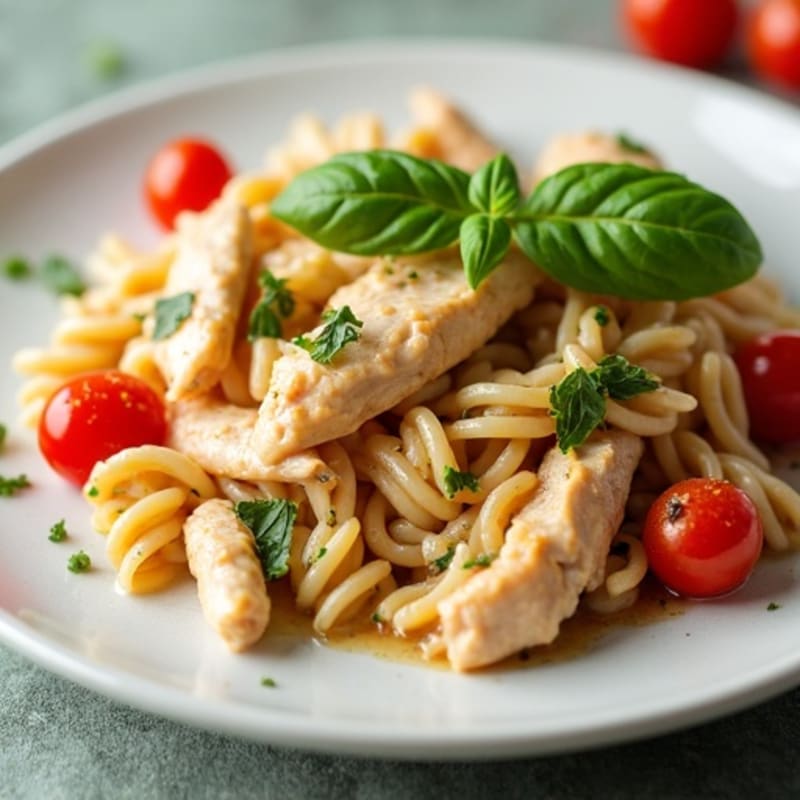 Creamy Basil Chicken Pasta with Cherry Tomatoes