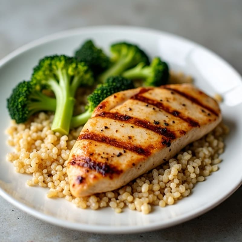Grilled Chicken Breast with Quinoa and Steamed Broccoli