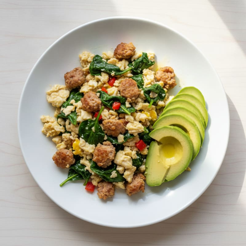 Egg White Scramble with Turkey Sausage and Spinach