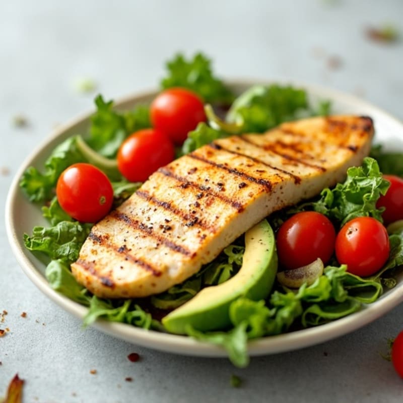 Grilled Chicken Breast Salad with Crunchy Romaine and Cherry Tomatoes