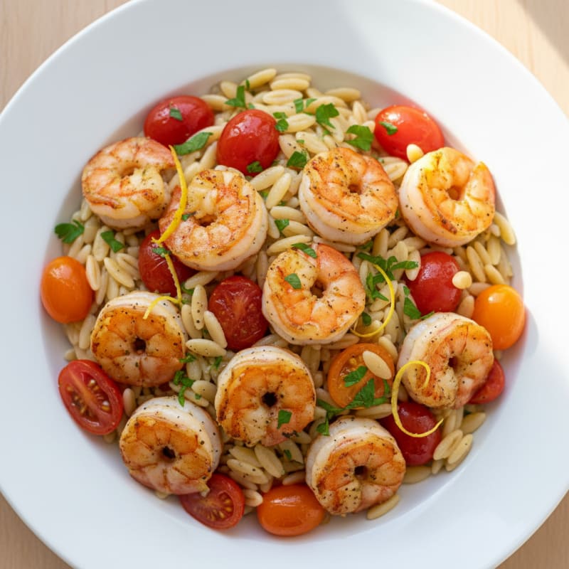 Lemon-Garlic Shrimp Orzo with Tomatoes