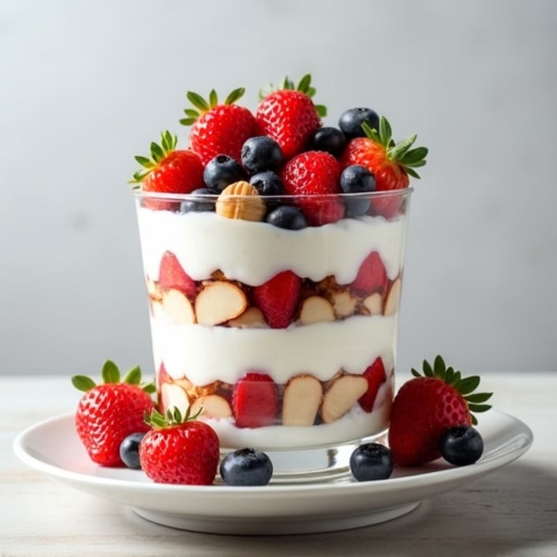 Greek Yogurt Protein Parfait with Mixed Berries and Almonds
