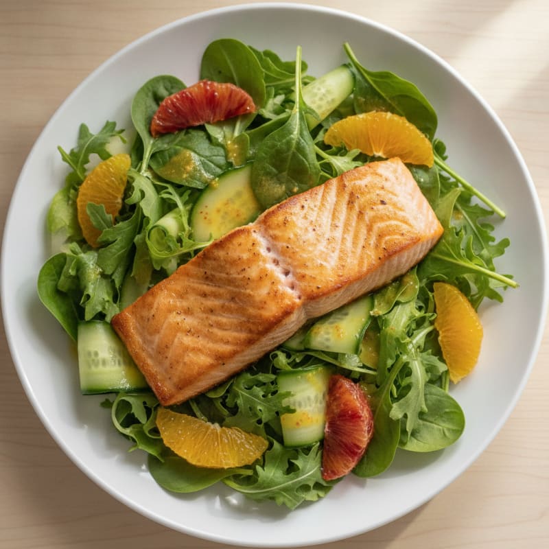 Grilled Salmon with Mixed Greens and Citrus Vinaigrette