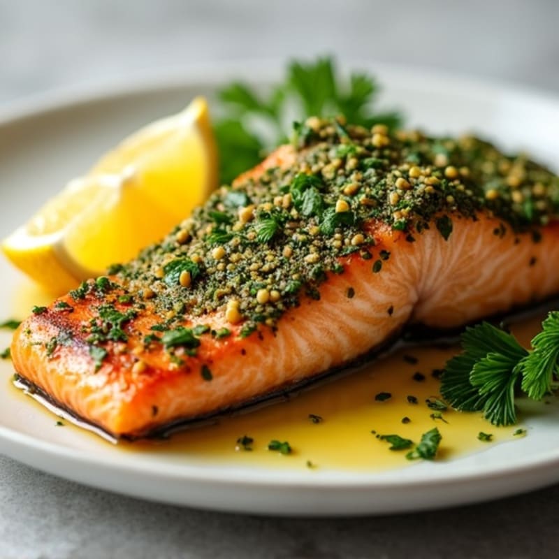 Herb-Crusted Pan Seared Salmon with Lemon