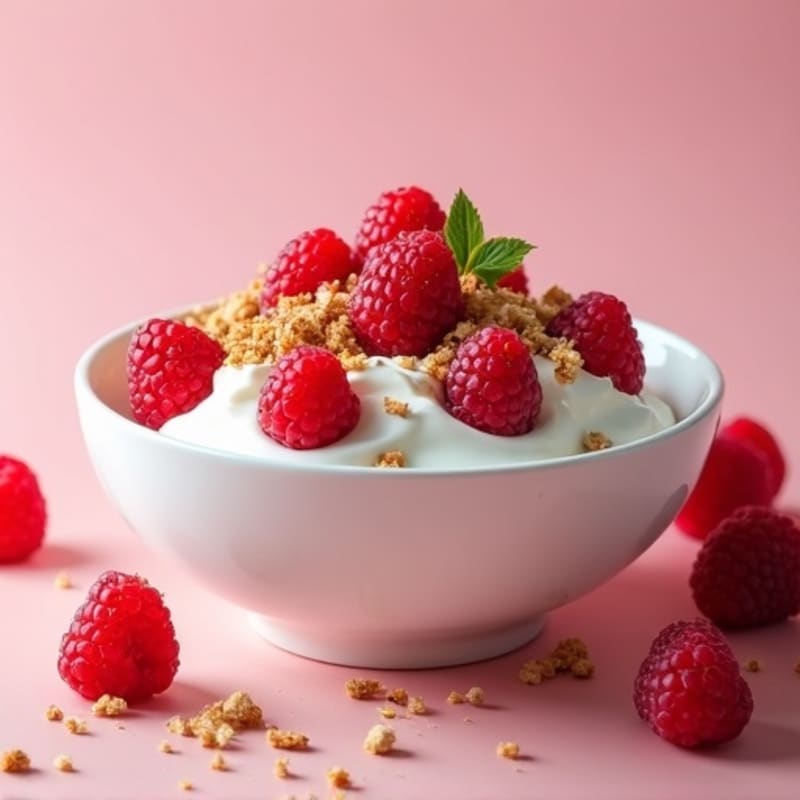 Creamy Greek Yogurt with Fresh Raspberries and Crunchy Granola