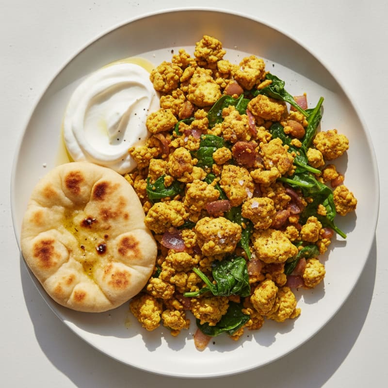Tofu Scramble with Spinach and Naan