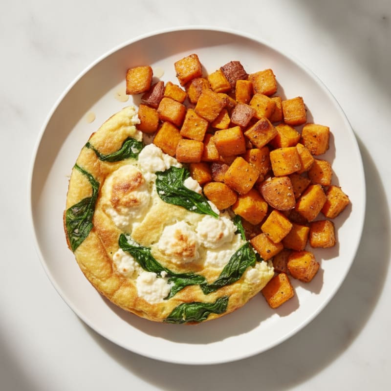 Cottage Cheese and Spinach Egg Bake with Sweet Potato Hash