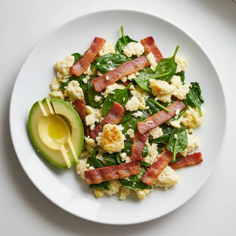 Crispy Turkey Bacon and Egg White Scramble with Spinach