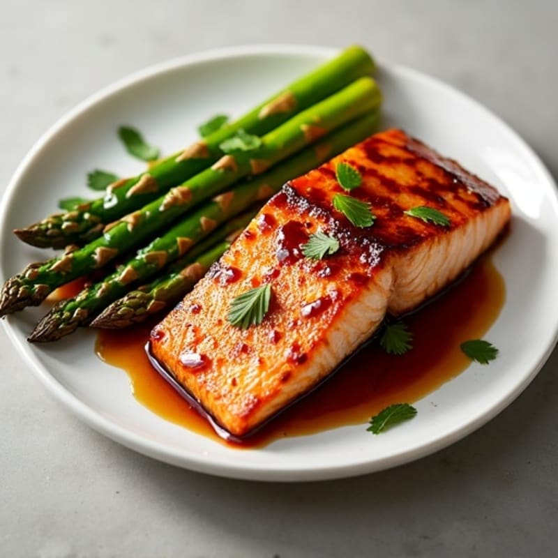 Pan-Seared Teriyaki Glazed Salmon with Roasted Asparagus