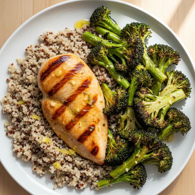 Grilled Chicken Breast with Quinoa and Roasted Broccoli