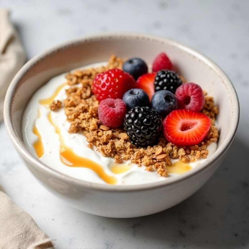 Creamy Greek Yogurt Bowl with Protein Granola and Fresh Berries
