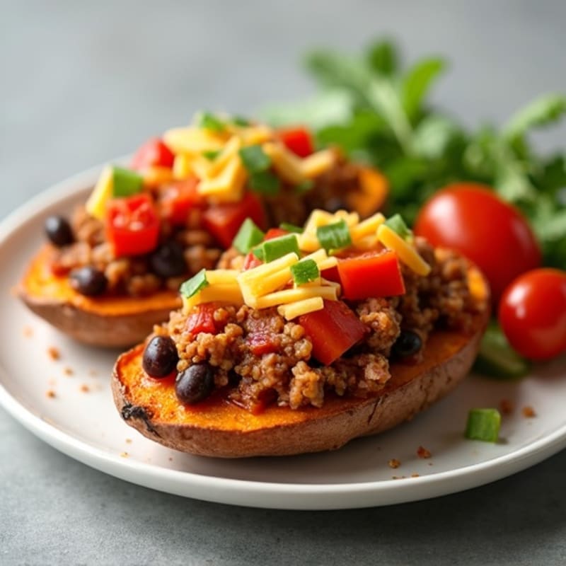 Lean Turkey Chili Loaded Sweet Potato Skins
