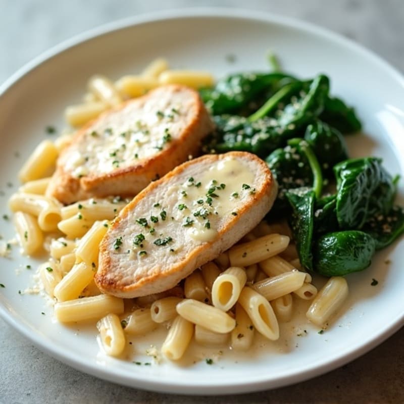 Lighter Creamy Chicken Alfredo with Spinach