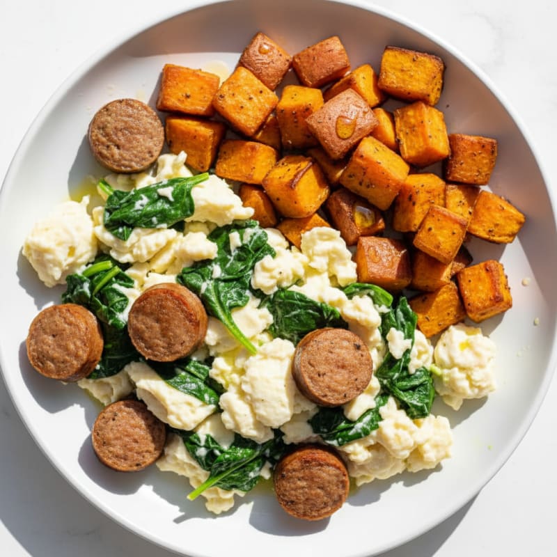 Scrambled Egg Whites with Spinach and Turkey Sausage