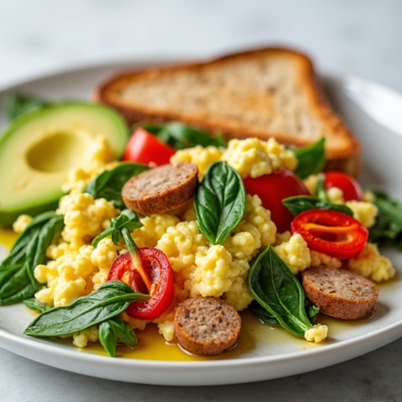 Egg White and Spinach Scramble with Turkey Sausage