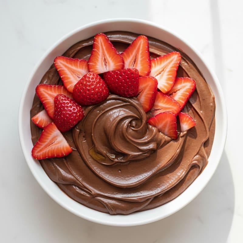Chocolate Protein Pudding with Sliced Strawberries