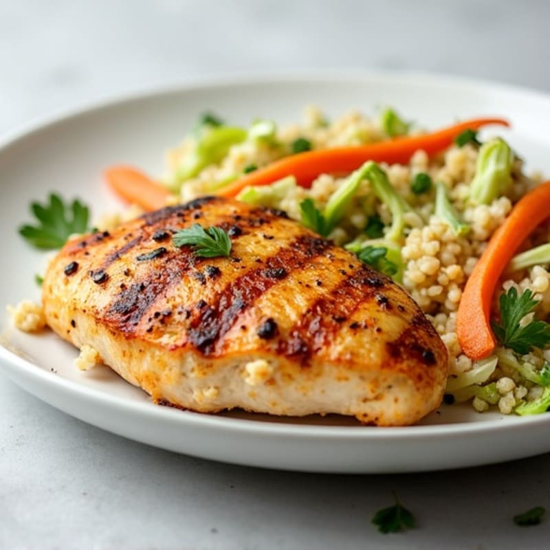 Grilled Chicken Breast with Crunchy Cabbage Slaw and Quinoa